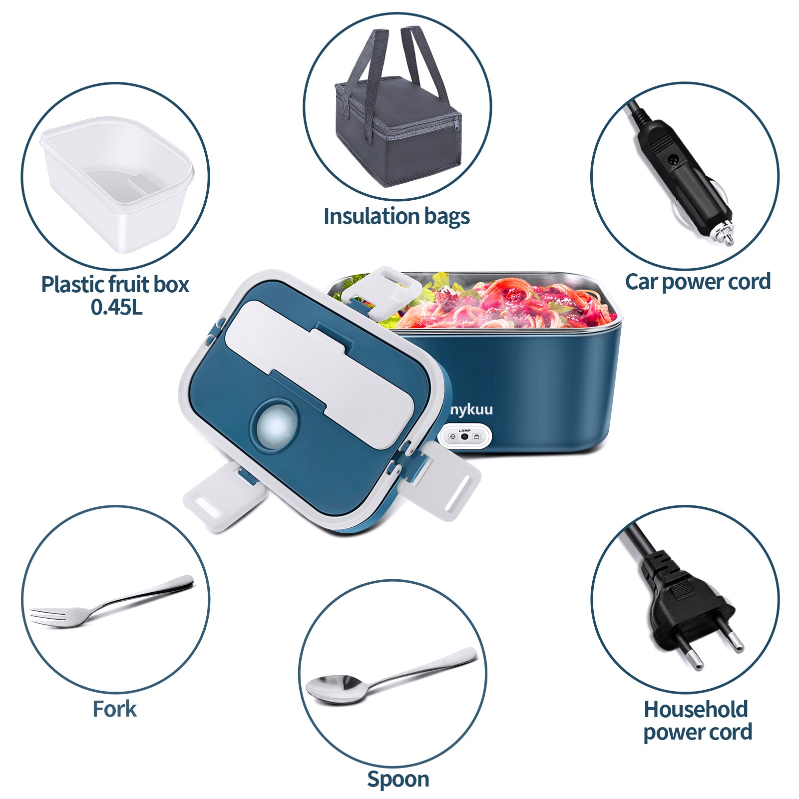 Anykuu 100W Electric Lunch Box 1.8L 3 in 1 Electric Lunch Box Portable Electric Bowl 12V/24V/220V for Car Truck and Work Thermal Lunch Box with Thermal Bag Stainless Steel Cutlery