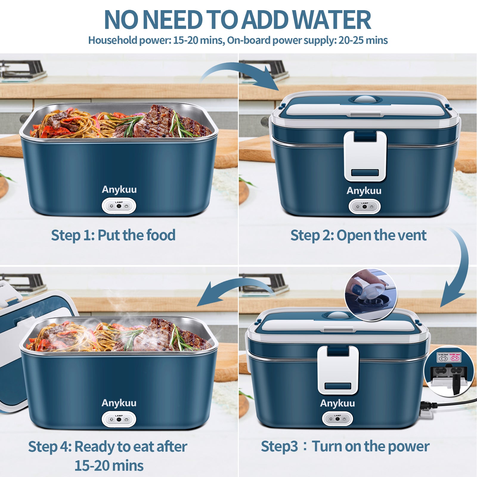 Anykuu 100W Electric Lunch Box 1.8L 3 in 1 Electric Lunch Box Portable Electric Bowl 12V/24V/220V for Car Truck and Work Thermal Lunch Box with Thermal Bag Stainless Steel Cutlery