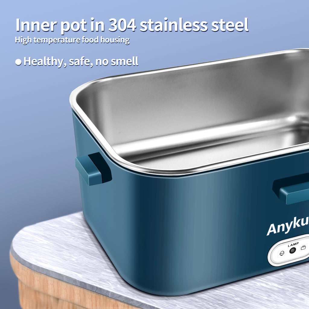 Anykuu 100W Electric Lunch Box 1.8L 3 in 1 Electric Lunch Box Portable Electric Bowl 12V/24V/220V for Car Truck and Work Thermal Lunch Box with Thermal Bag Stainless Steel Cutlery